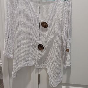 Nina Leonard Textured White Mesh Top